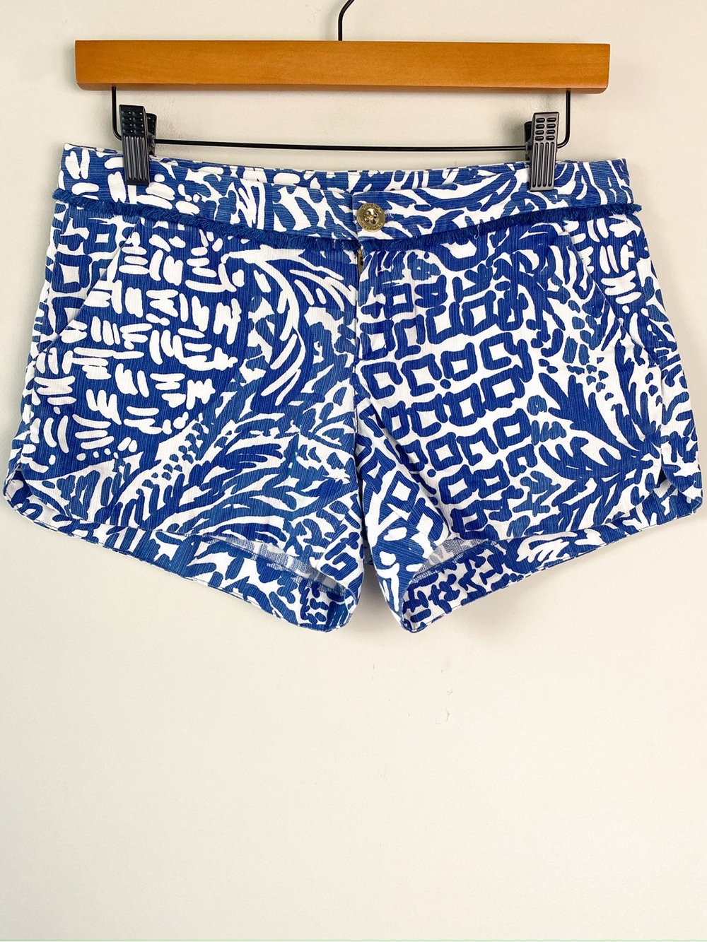 Lilly Pulitzer Womens Adie Shorts 2 Indigo Blue Home Slice Fringe Preppy Coastal